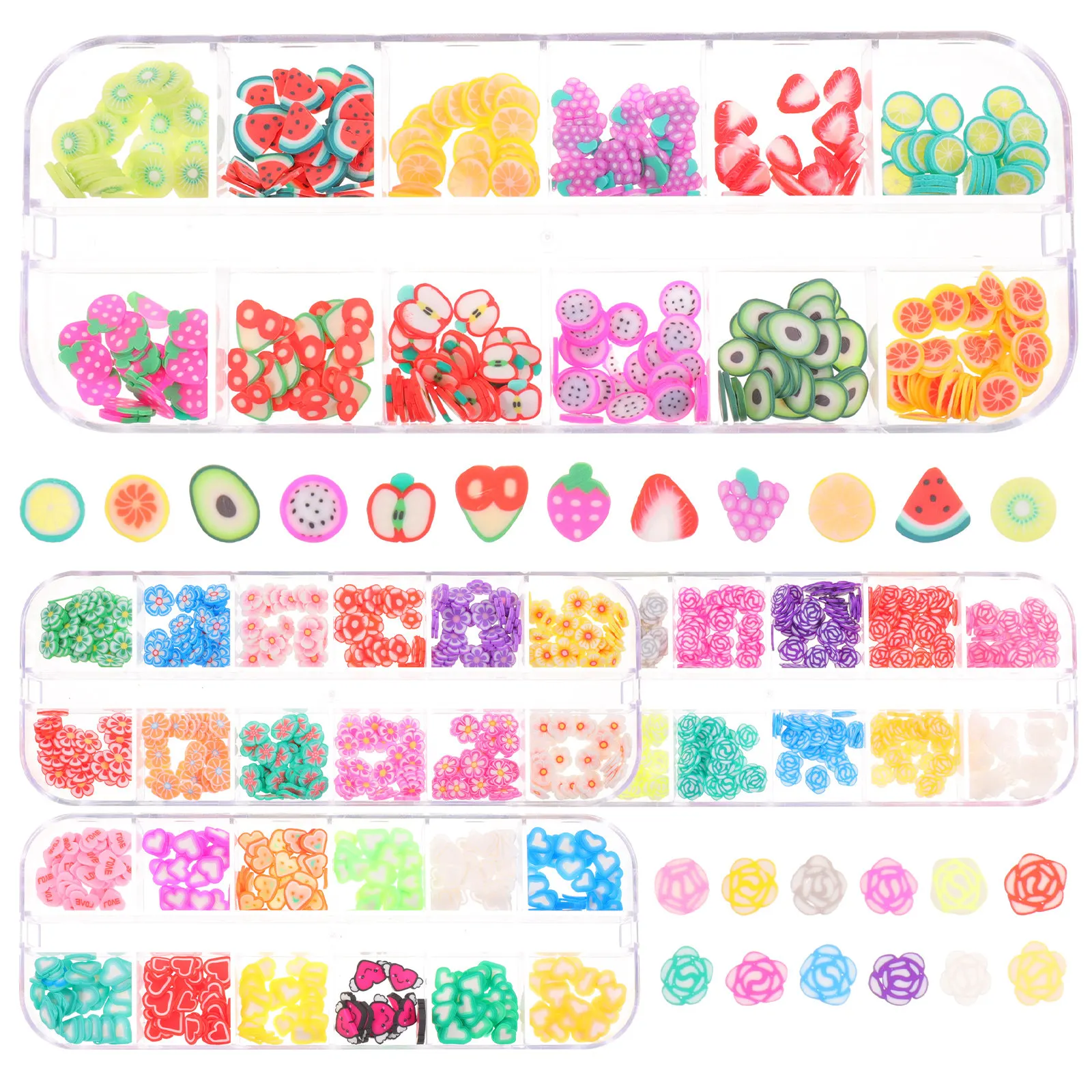 

4 коробки полимерной глины для дизайна ногтей, разноцветные креативные фигурки для маникюра, декора чехлов для телефонов, изготовления украшений, бусины для рукоделия