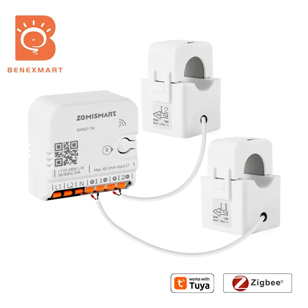 2 Phase Zigbee Smart Energy Meter 120A Power Monitor Din-rail Withdrawable Connector Split-core CTs Works with Tuya Smart App