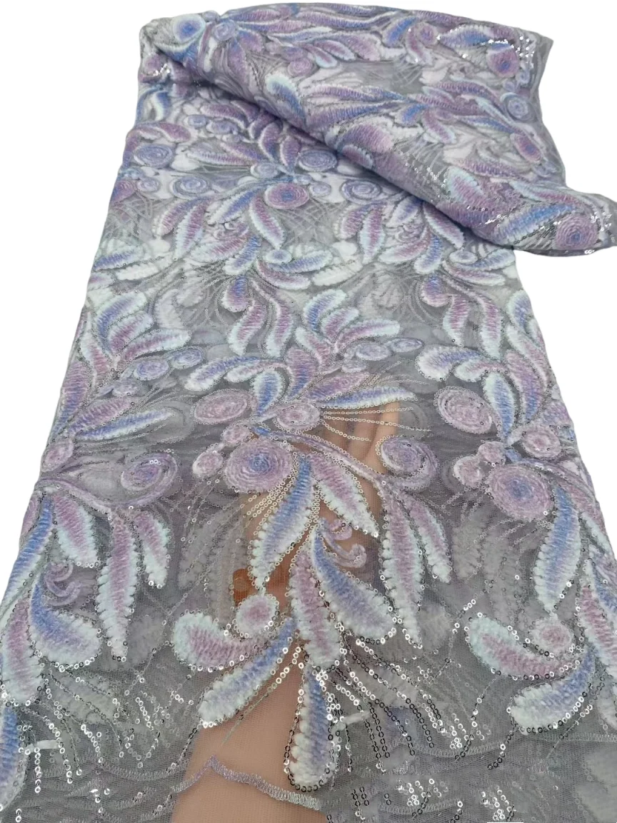 

Wholesale African Flocking Net Mesh Lace Fabric 2025 Embroidery Flowers With Sequins French Tulle Lace For Nigerian Wedding Sew