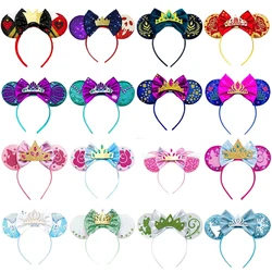 Disney Elsa Crown Ears Headbands For Girls Kids Women Sequins Bows Hair Accessories Princess Hairbands Adults Anna Headwear Gift