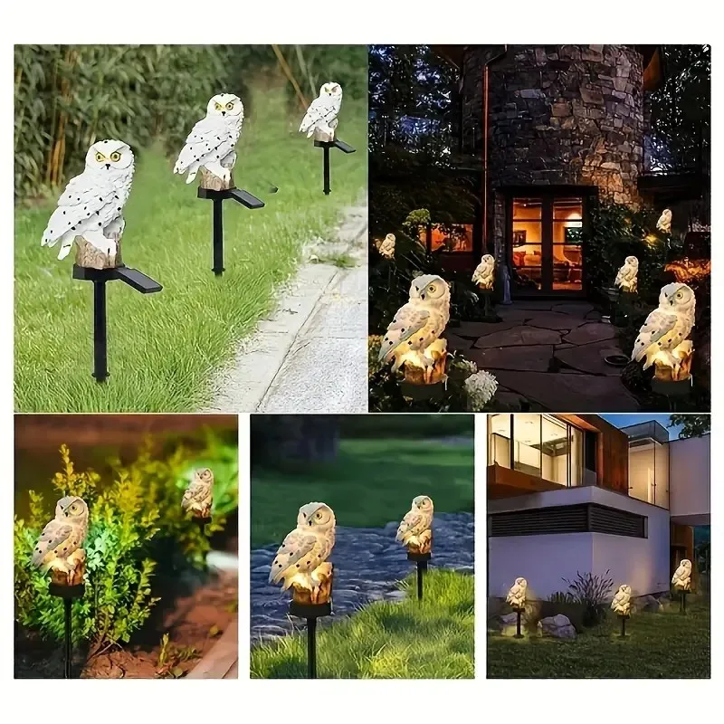 Solar LED Owl Garden Stake Lights Realistic Outdoor Landscape Lighting Glow for Villas Parks Pathways Ambient Spooky Stake Light