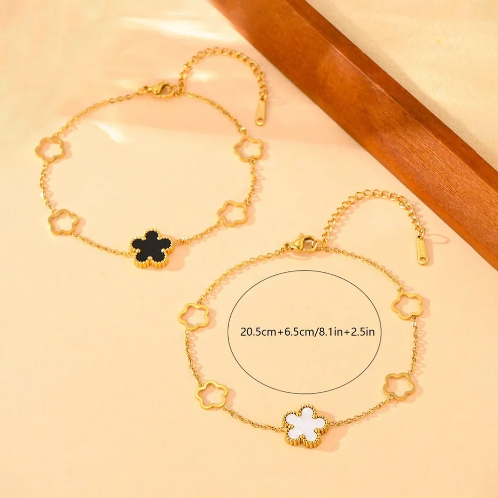 1 قطعة الحد الأدنى تكويم لامع ريترو حفلة محظوظ البرسيم سحر مع قذيفة أنيقة زهرة 14K مطلية بالذهب خلخال للنساء #6