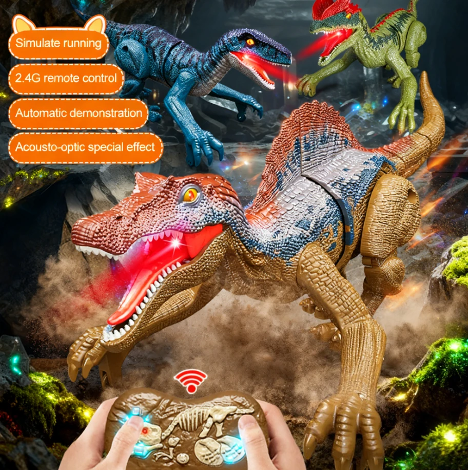 

Игрушка-велоцираптор с имитацией Юрского периода | Электрический прогулочный динозавр с дистанционным управлением и светодиодной подсветкой и ревущим звуком, детский подарок на день рождения
