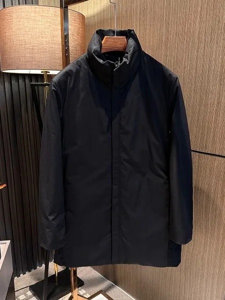 

Busin Casual Mid-Length Men's down Jaet Pure Color Versatile Winter Warm Thiened White Du Feather Stand Collar Coat