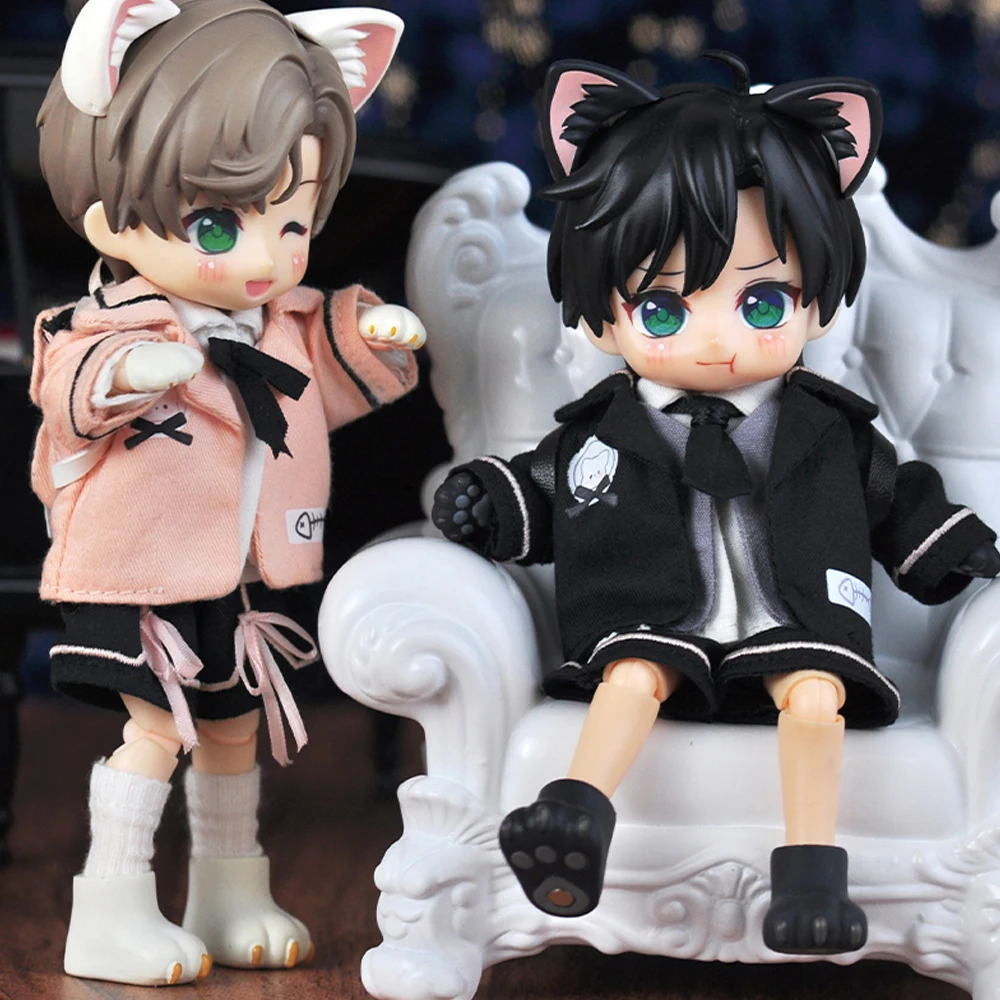 

H01-A227 children handmade toy 1/12 bjd ob11 GSC P9 UF doll clothes cute pink black College Uniform Set