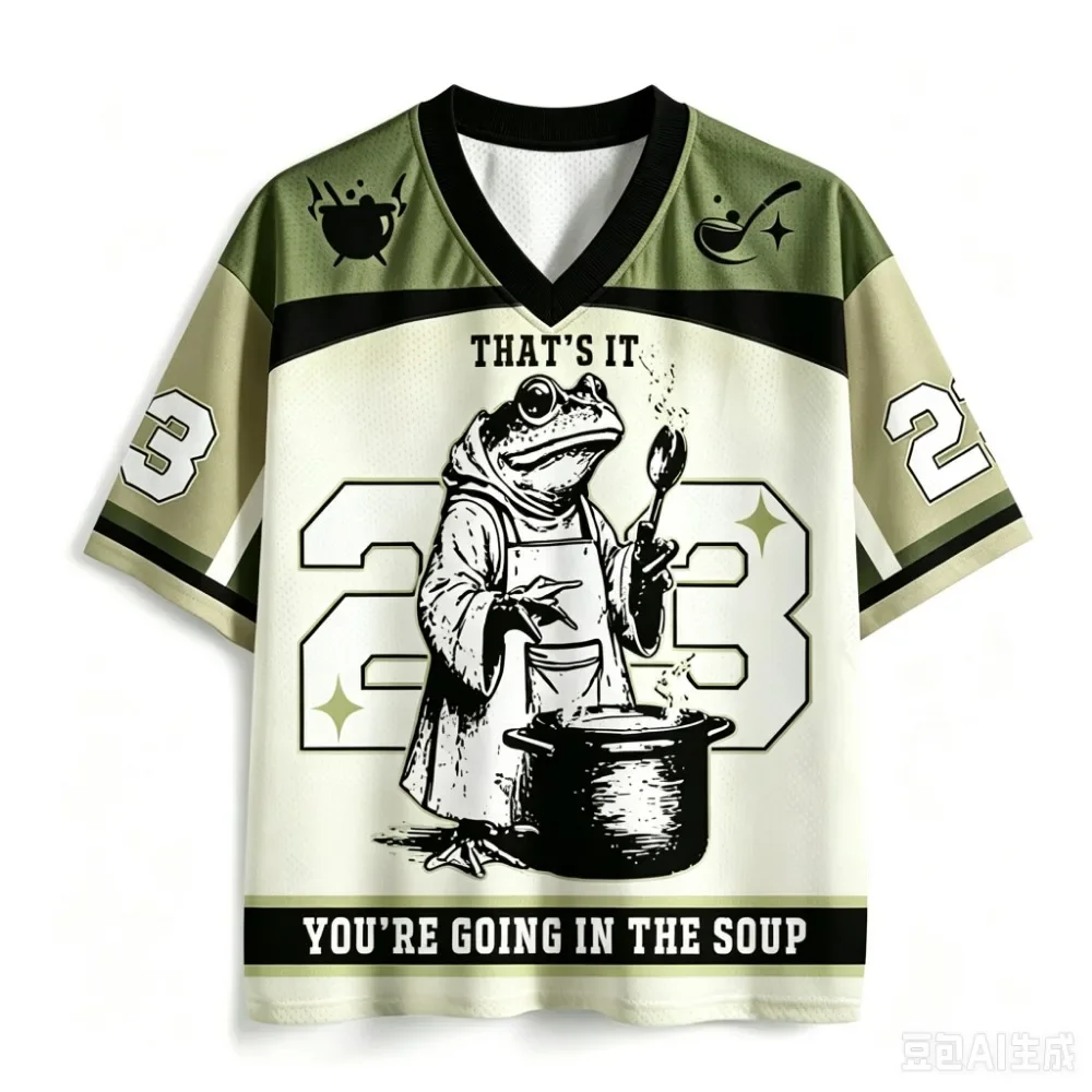 Lustiges Cartoon-Frosch-Koch-Design, 3D-Druck, Street-Hip-Hop, Y2K, sportlich, schnelltrocknend, atmungsaktiv, Herren- und Damen-T-Shirt mit V-Ausschnitt, große Größen. – Detail 5