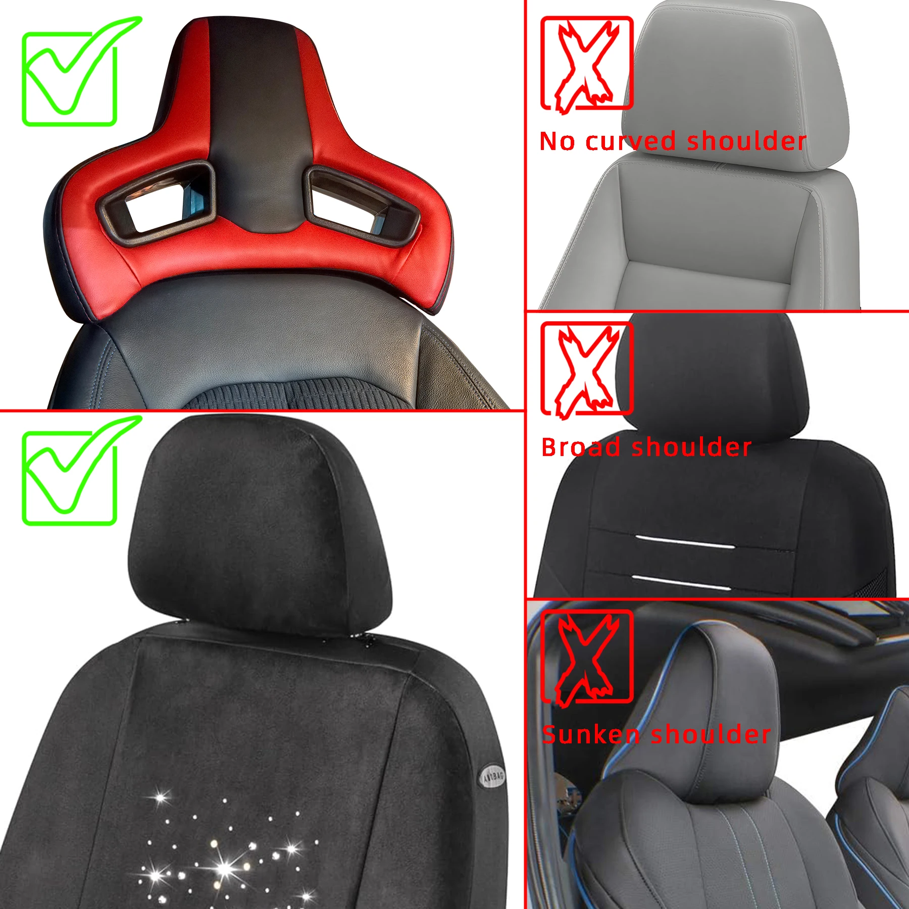 

2PCS Universal Seat Headrest 10mm 12mm 14mm PVC Leather Black Comfort Car Neck Pillow Cushion Plug&Play Racing Headrest Pillow