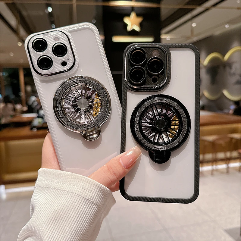

Luxury Cool Gyro Stand Clear Phone Case for IPhone 15 14 13 12 11 Pro Max Back Shockproof Twill Case
