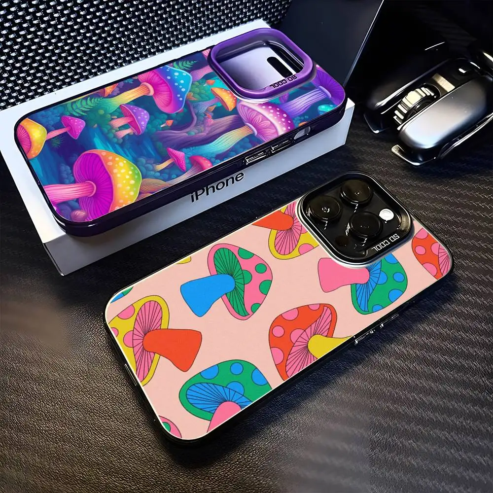 

INS Colorful Mushroom Flower Phone Case For iPhone 16,15,14,13,12,11,Mini,Pro,MAX Purple Matte Shockproof Cover
