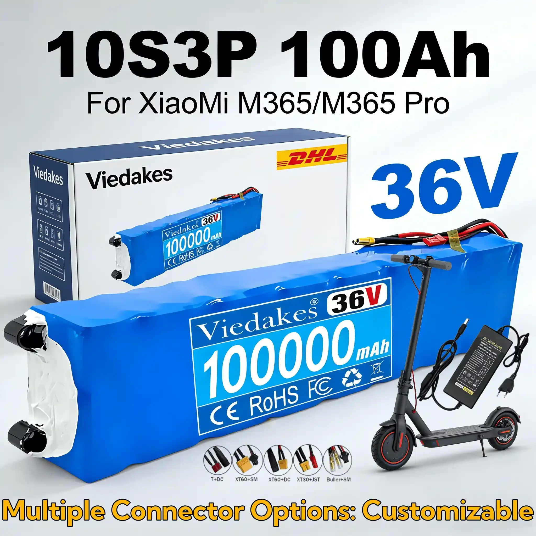 

36V Battery with Bracket for Universal Electric Scooter, 10S3P 10Ah 18650 Li-ion Replacement Battery with BMS Protection