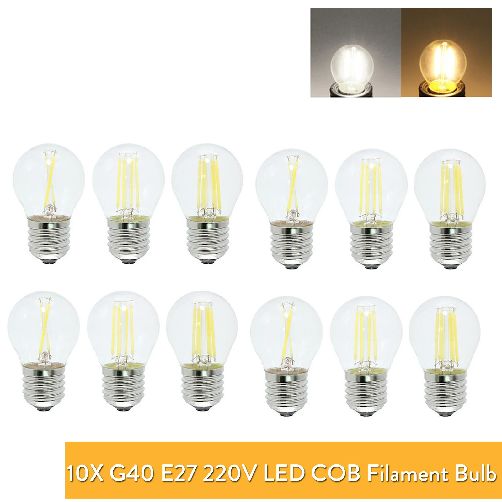 

10Pc G45 E27 Led Filament Globe Bulb Ac 220V 240V 2W To 6W Edison Vintage Lamp Cold Warm White Glass Shell Retro 360 Degree Beam