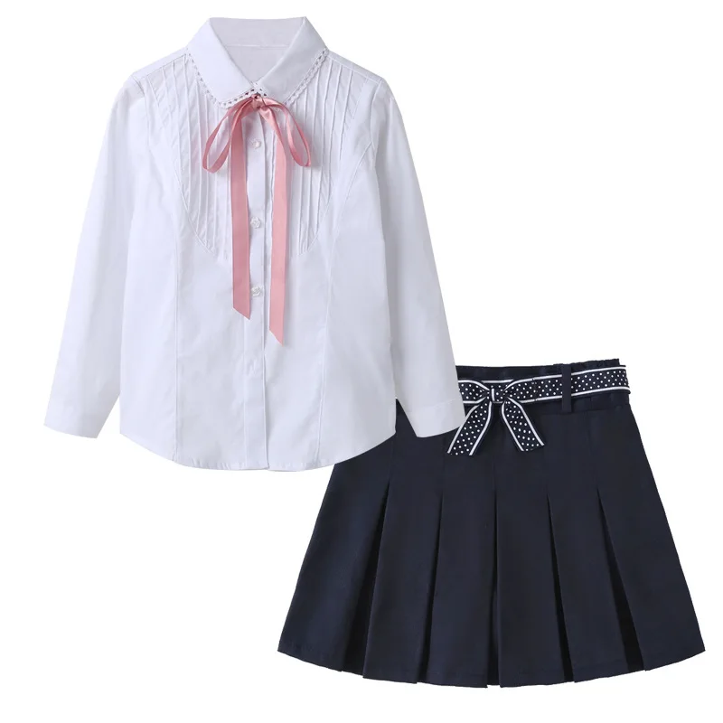 2025 خريف جديد الفتيات مطوي زي مدرسي تنورة الكاكي الأطفال طالب التبتية الأزرق نصف طول تنورة