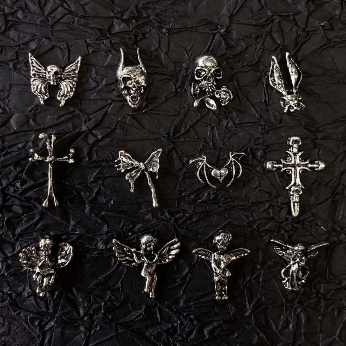 10PCS 3D Punk Alloy Angel Statue Skull Nail Charms Vintage Cross Heart Series Nail Art Decorations DIY Supplies For Manicure DIY