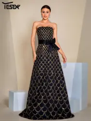 Yesexy 2024 New Black Strapless A Line Sequin Evening Gown Wedding Birthday Party Formal Occasion High Quality Luxury Dresses