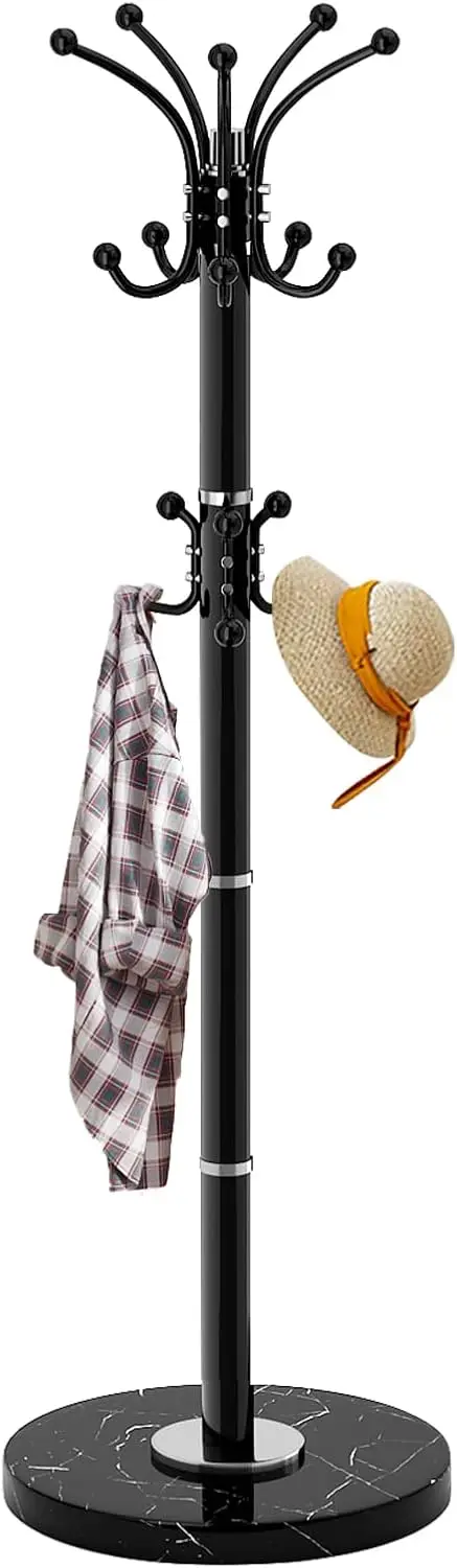 

Modern Freestanding Coat Rack with Marble Base, 360° Rotating Design and 16 Hooks for Entryway or Office