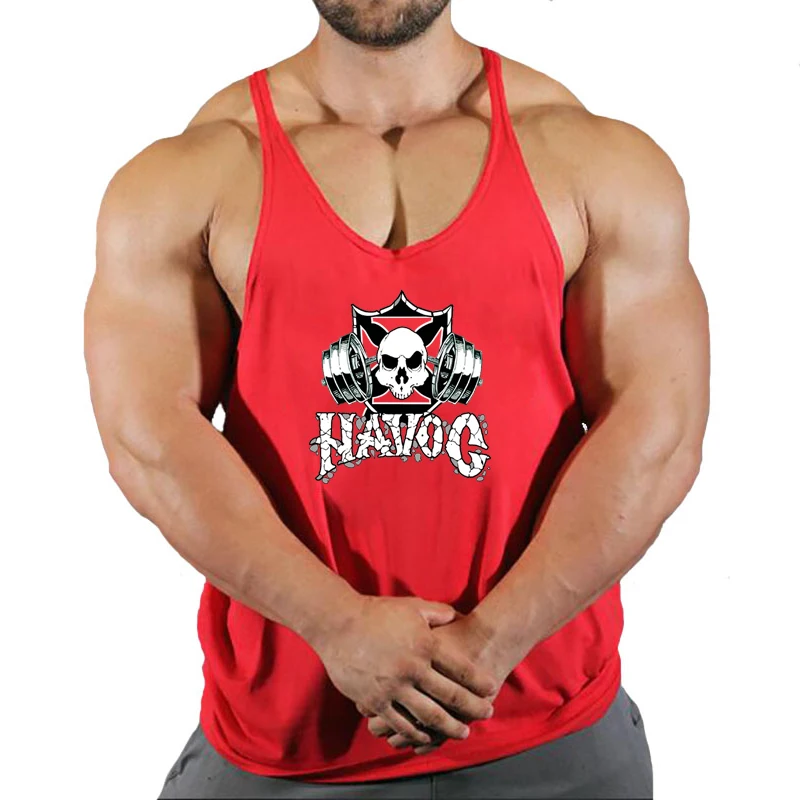 Skull Strong Print Clothing Bodybuilding Cotton Gym Tank Tops Men Sleeveless Undershirt Fitness Stringer Muscle Workout Vest