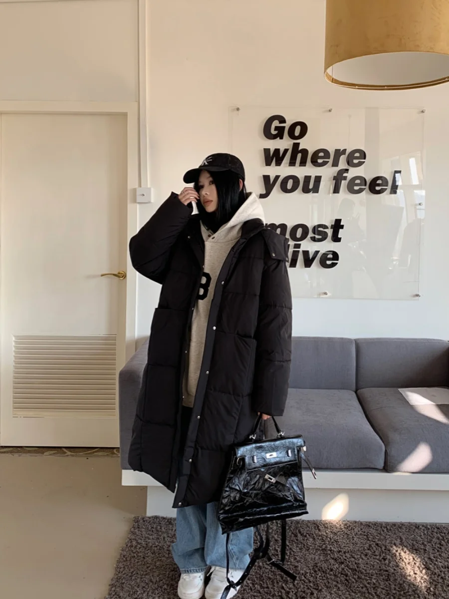 White Mid Length Knee Length Cotton Jacket For Women's Down Coat 2023 Winter New Jacket Thickened Cotton Jacket Coat