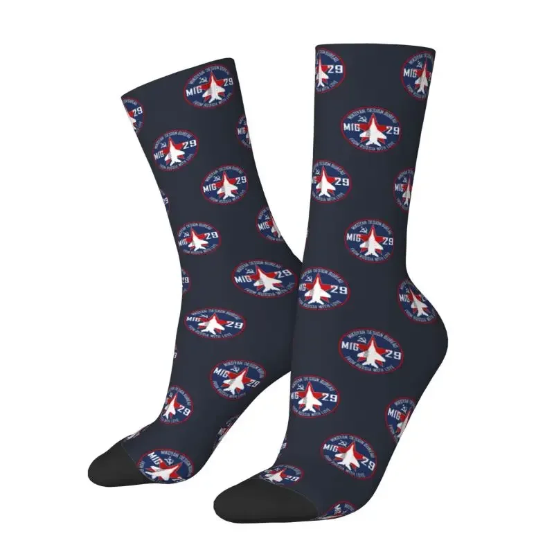 Cool Print Mikoyan MiG-29 Russia With Love Jet Fighter Socks  Stretch Summer Autumn Winter Pilot Aviation Airplane Crew Socks