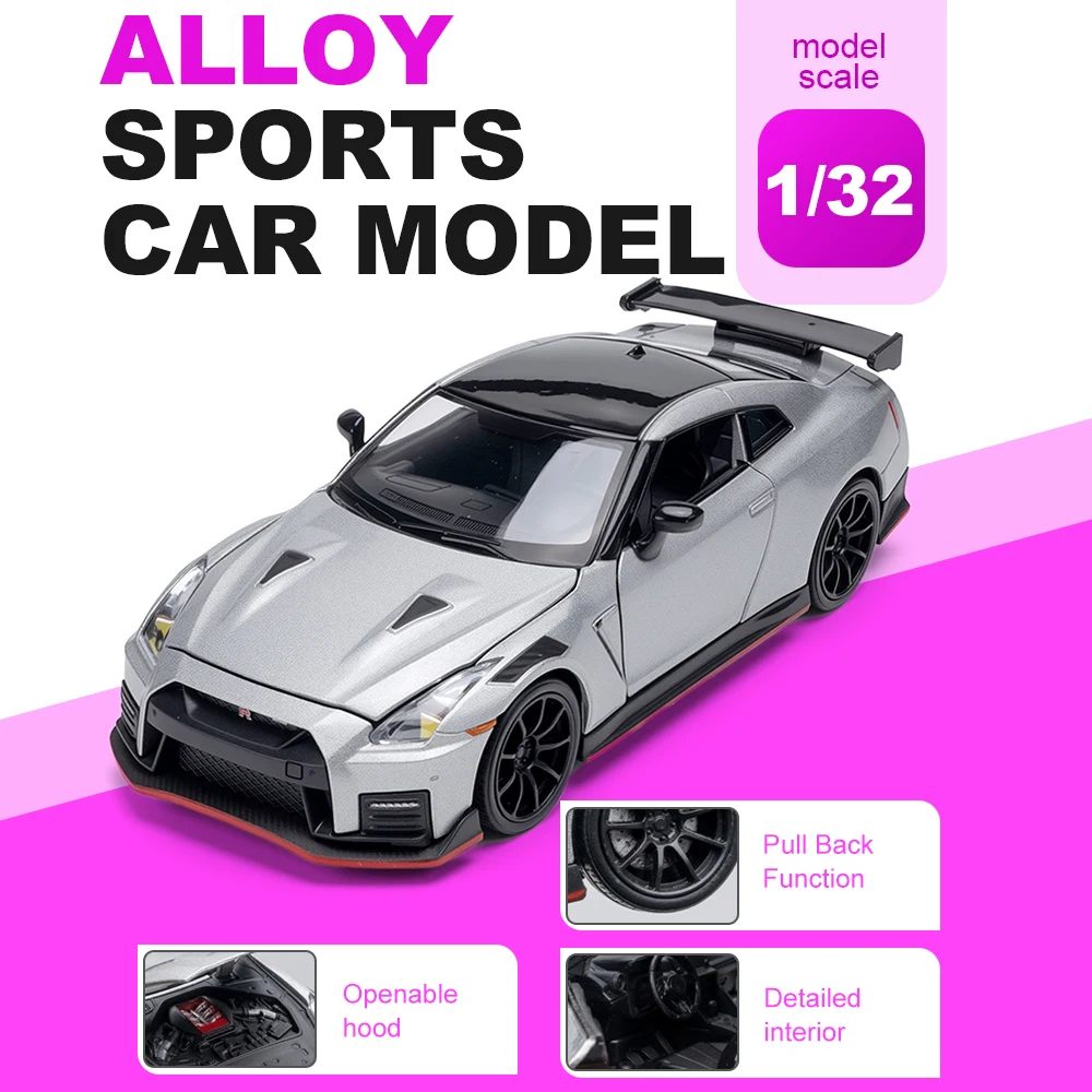

1:32 Supercar Model Nissan GT-R Nisom Pagani ZONDA R Toys Metal Diecast Doors Opened Sound Light Pull Back Sports Car Ornaments