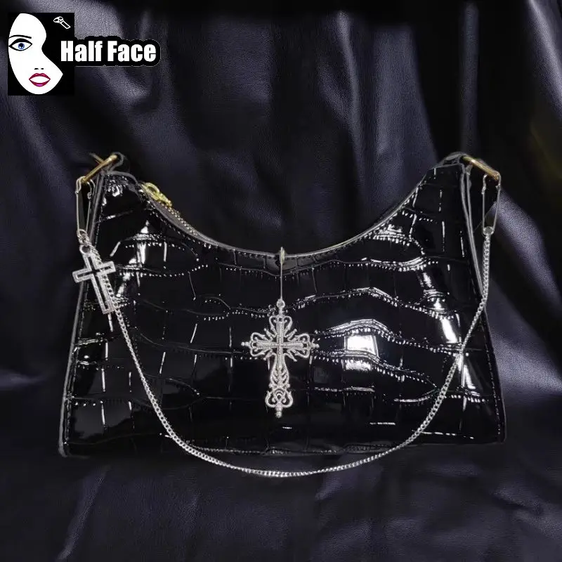 Y2K bolso gótico Harajuku para mujer, bolsos de mano Punk de calle alta, bolso de un hombro con cadena de textura avanzada, bolso cruzado