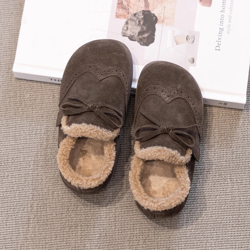 

Warm Plush Round Toe Brogue Oxford Shoe Kid Girl Winter Fur School Shoe Baby Child Casual Slip-on Outdoor Flat Cotton Short Boot