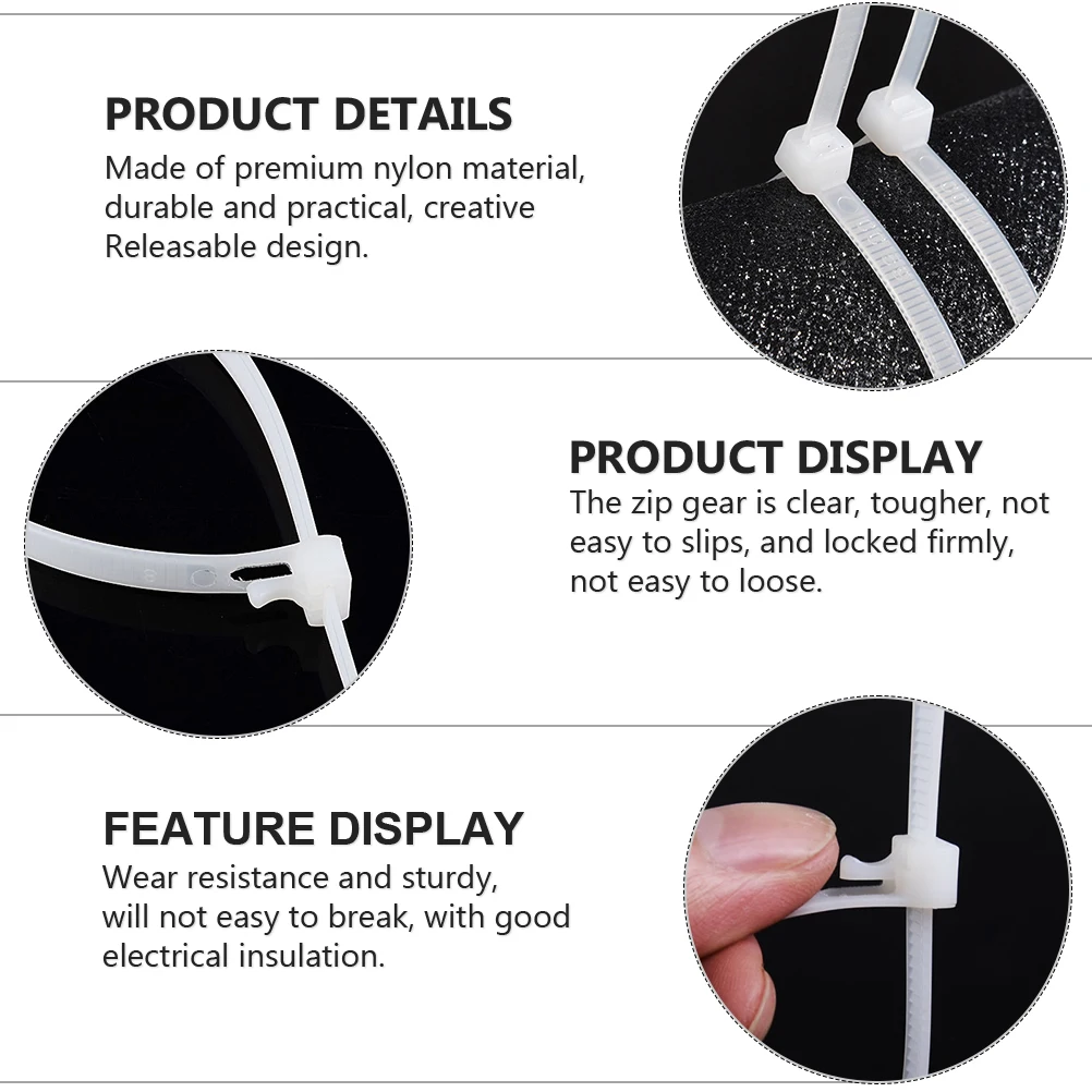 

100 Pcs Retractable Ties Reclosable Cable Removable Zip Detachable Reusable Releasable Nylon Zipties