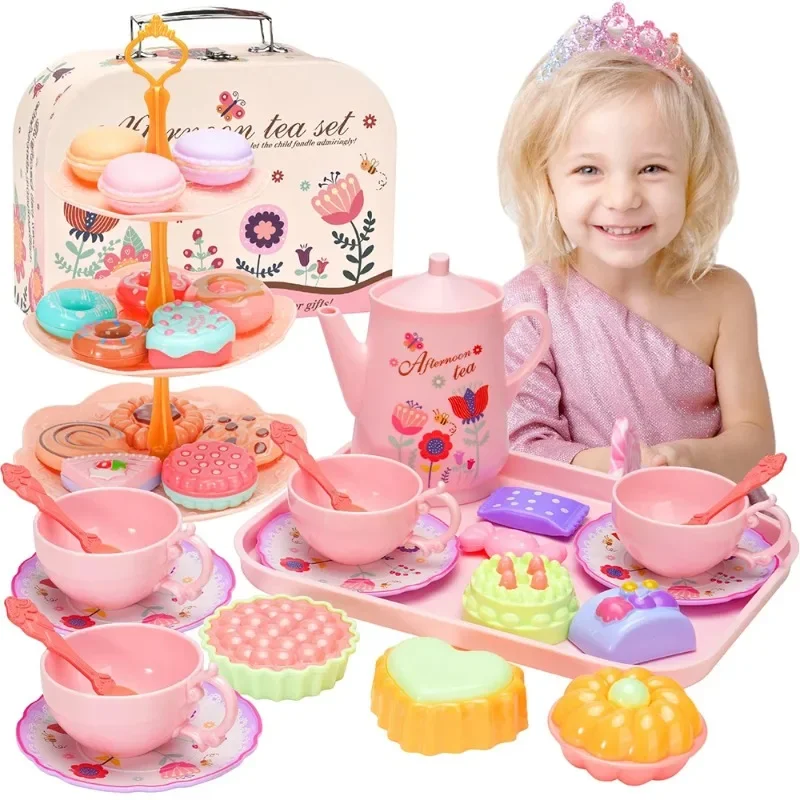 

DIY Pretend Play Toy Simulation Tea Food Cake Tinplate Tea Set Play House Kitchen Afternoon Tea Game Toys For Kids Girls Gifts