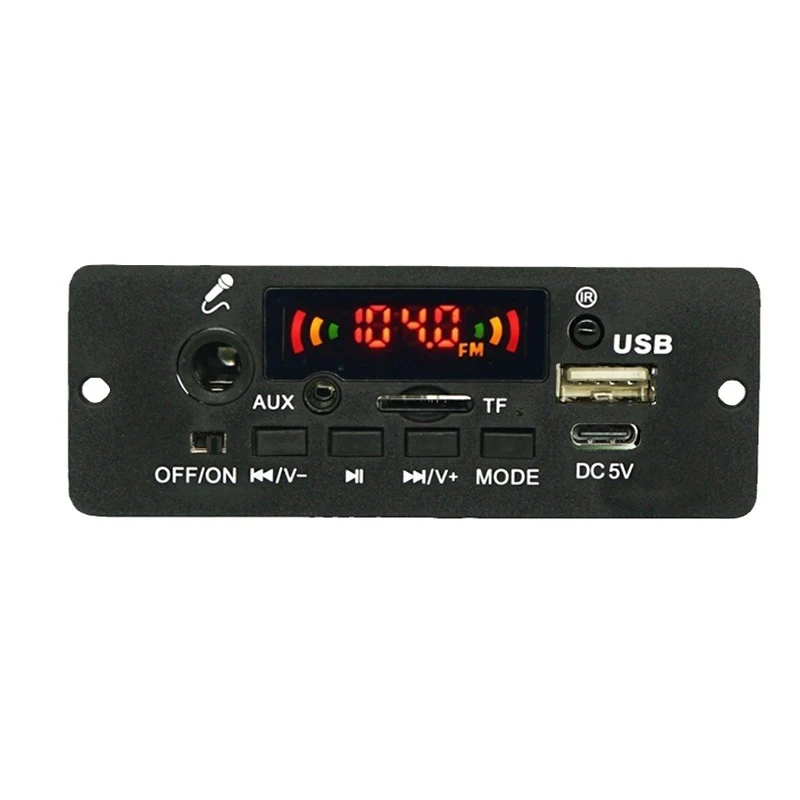 Audio Bluetooth 5.0 Power Amplifier Decoding Board 5W×2 Microphone Function MP3 Decoding Board Car Borne Decoding Board