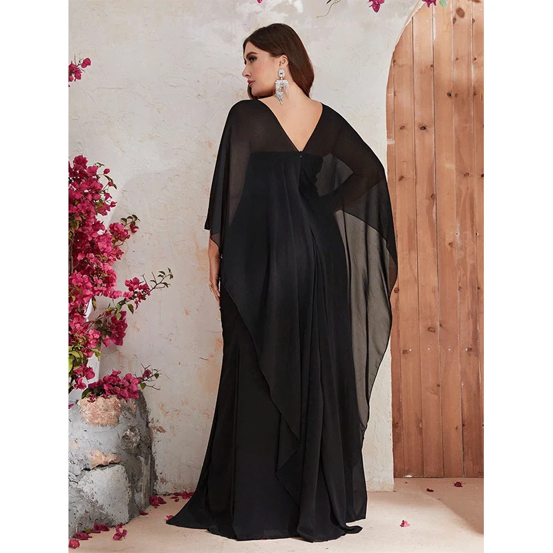 Vestido de noche largo brillante de gasa para mujer, chal elegante de talla grande 5XL, 6XL, lentejuelas de albaricoque