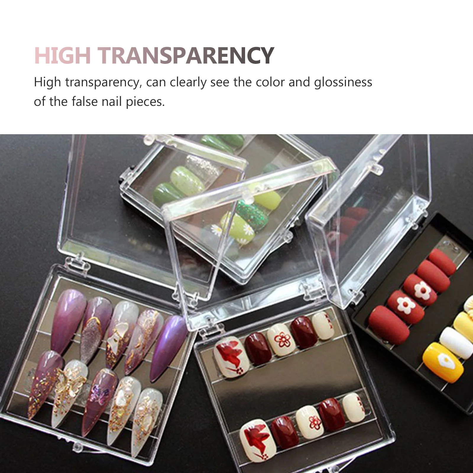 10 pçs caixa de armazenamento de unhas falsas organizador claro para ferramentas da arte do prego uso do salão de beleza e decoração caixa transparente manicure ferramenta titular