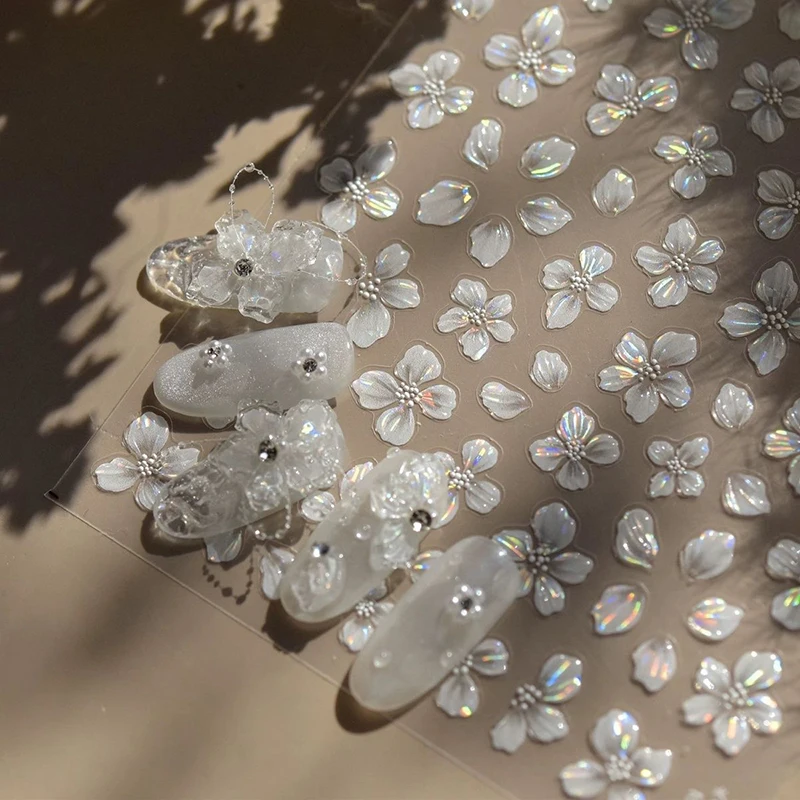 3Pcs Shell Flower Nail Art Sticker Designs Self Adhesive Nail Charm Decoration Stereoscopic Decal Acessories