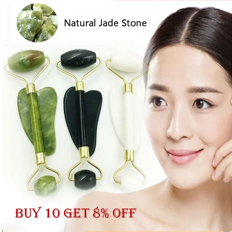 

Face Massage Roller Natural Stone Jade Gua Sha Face Roller Set Guasha Massage Tool Body Neck SPA Massager Skin Care Products