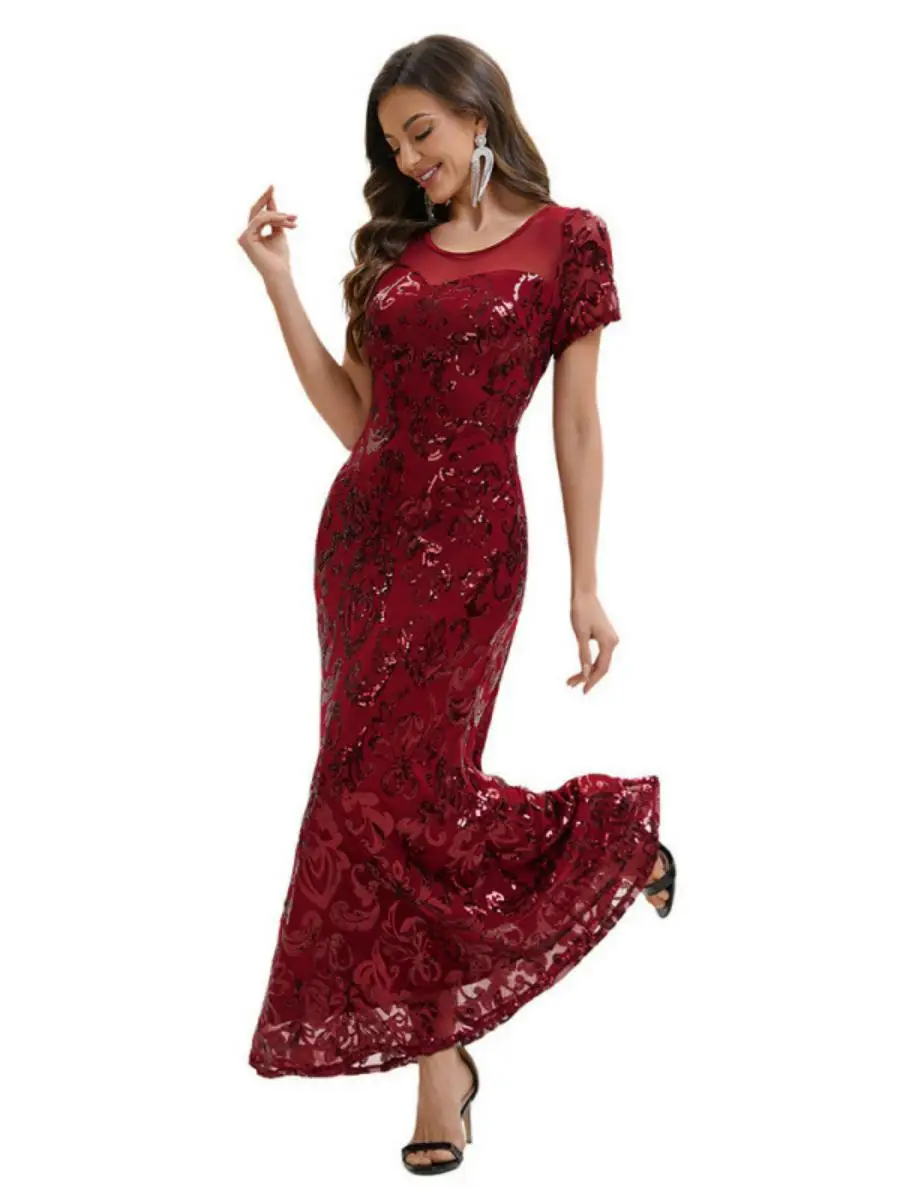 Retro 920s Sequin Skirt Evening Gown Women's Sle iny Sequin Dr for Dinner Parties Polyester Material Spring Collection