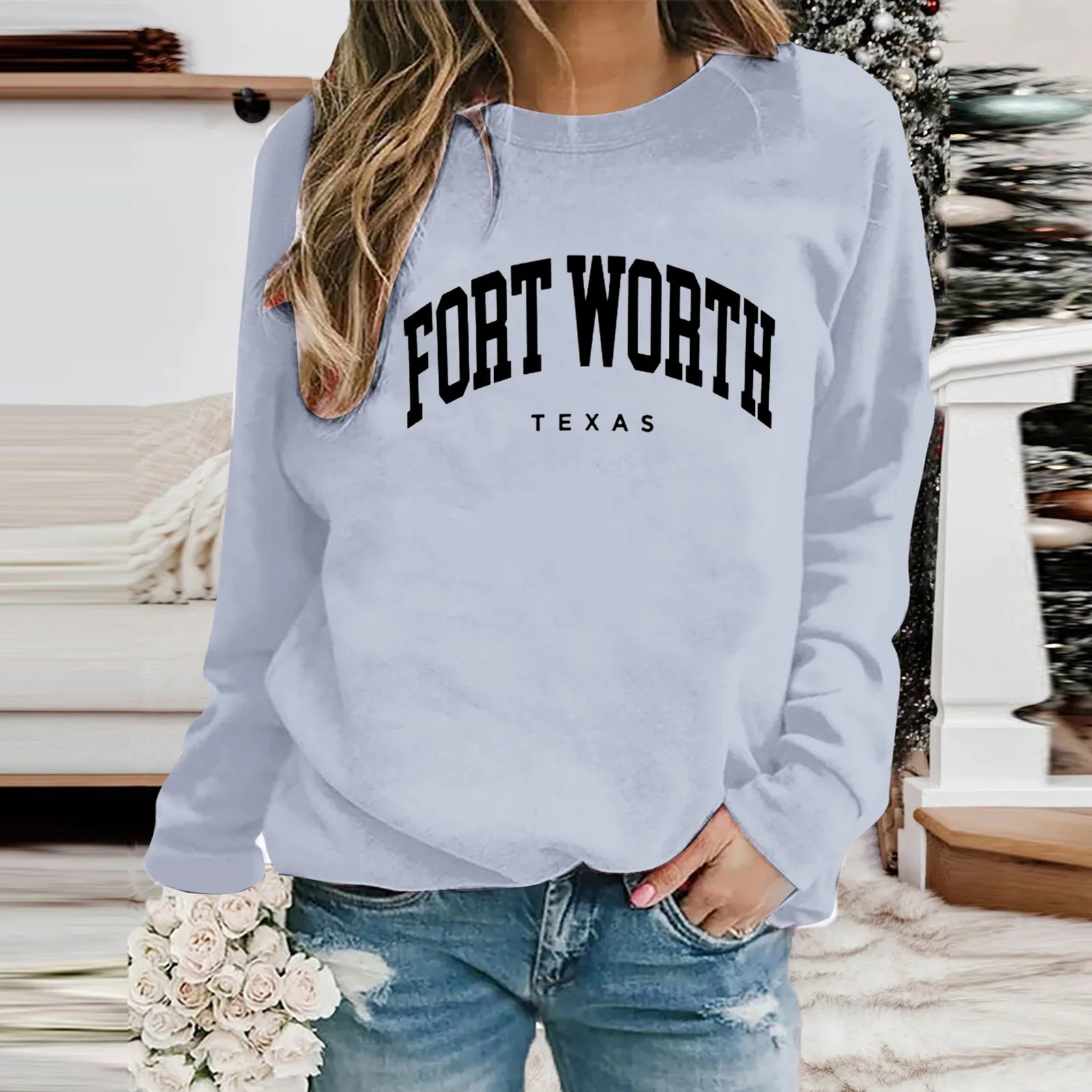 

Womens Casual Letter Print Crewneck Pullover Hoodless Sweatshirt Fall Long Sleeve Sweatshirts Top Blouse 05 Hoodies with No Hood