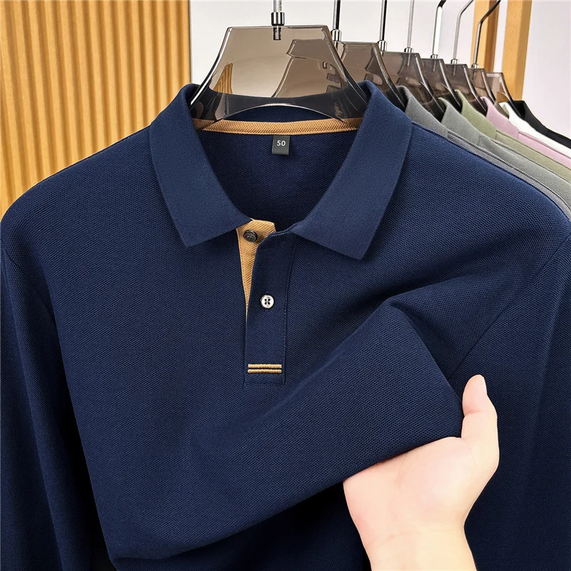 Light Luxury New long sleeve polo shirt men's fashion high-quality solid color comfort spring autumn business leisure T-shirt
