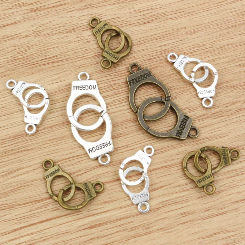 10pcs Handcuffs Freedom Charms 30x10mm 42x15mm Making Pendant fit,Vintage Bronze Tibetan Silver color,DIY Jewelry Supplies