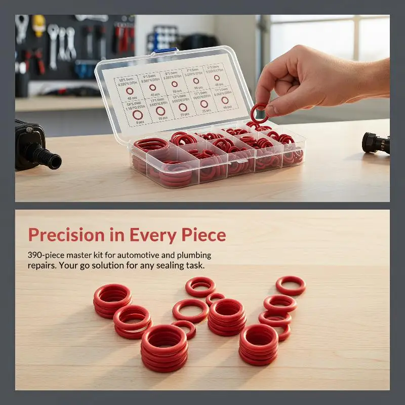 390Pcs Nitrile Rubber O-Ring Assortment Kit Oil Heat Resistant Metric Sealing Gasket Box Set For Automobile Pipeline Repair