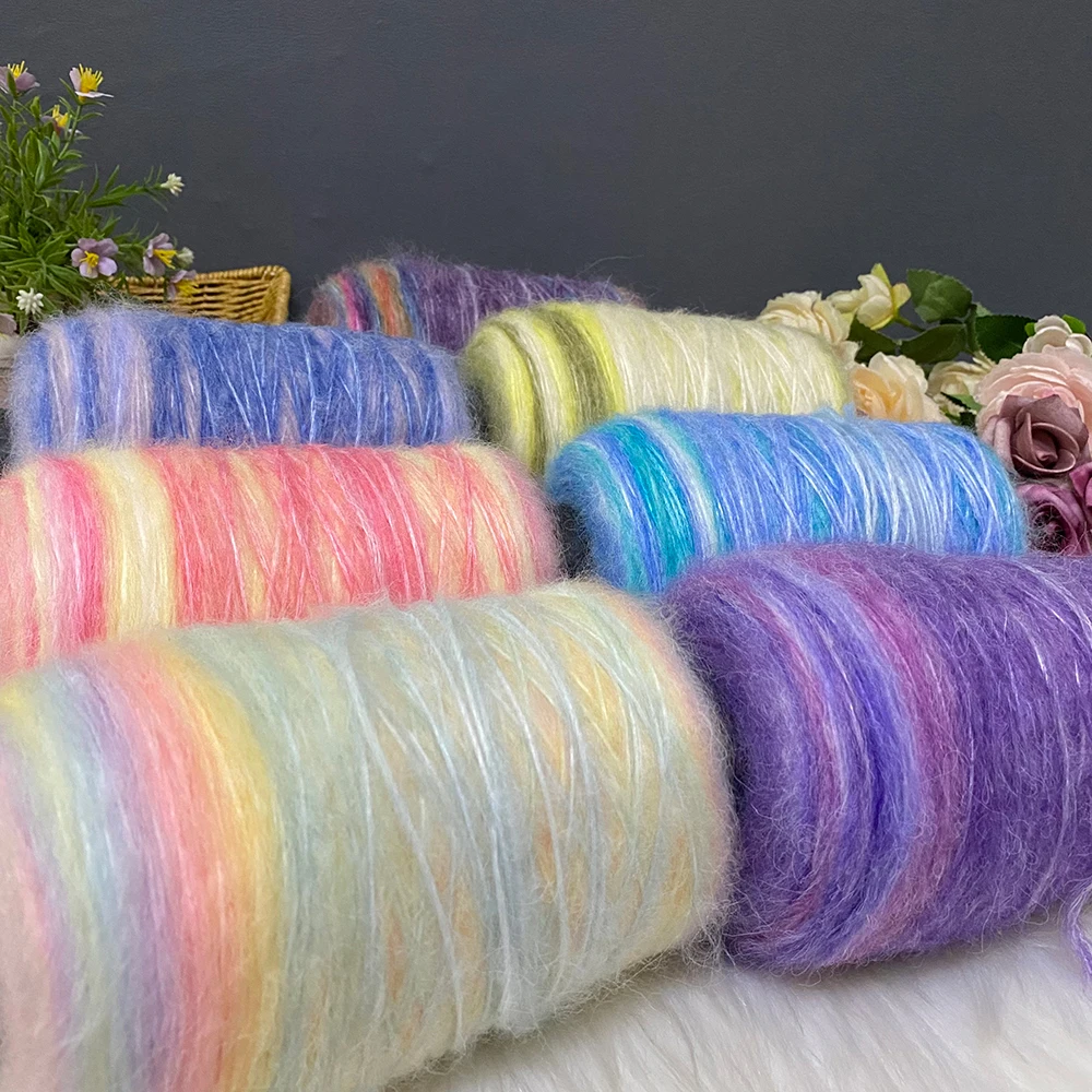 500G/Group High Quality Mohair Rainbow Candy Color Wool Blended Yarn Autumn And Winter Hat Scarf Sweater DIY Knitting Thick Line