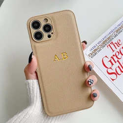 Personalized Phone Case For iPhone 17 16 15 14 13 12 11 Pro Max Plus 17 Air Customized Initials Name Luxury Leather Cover Gifts