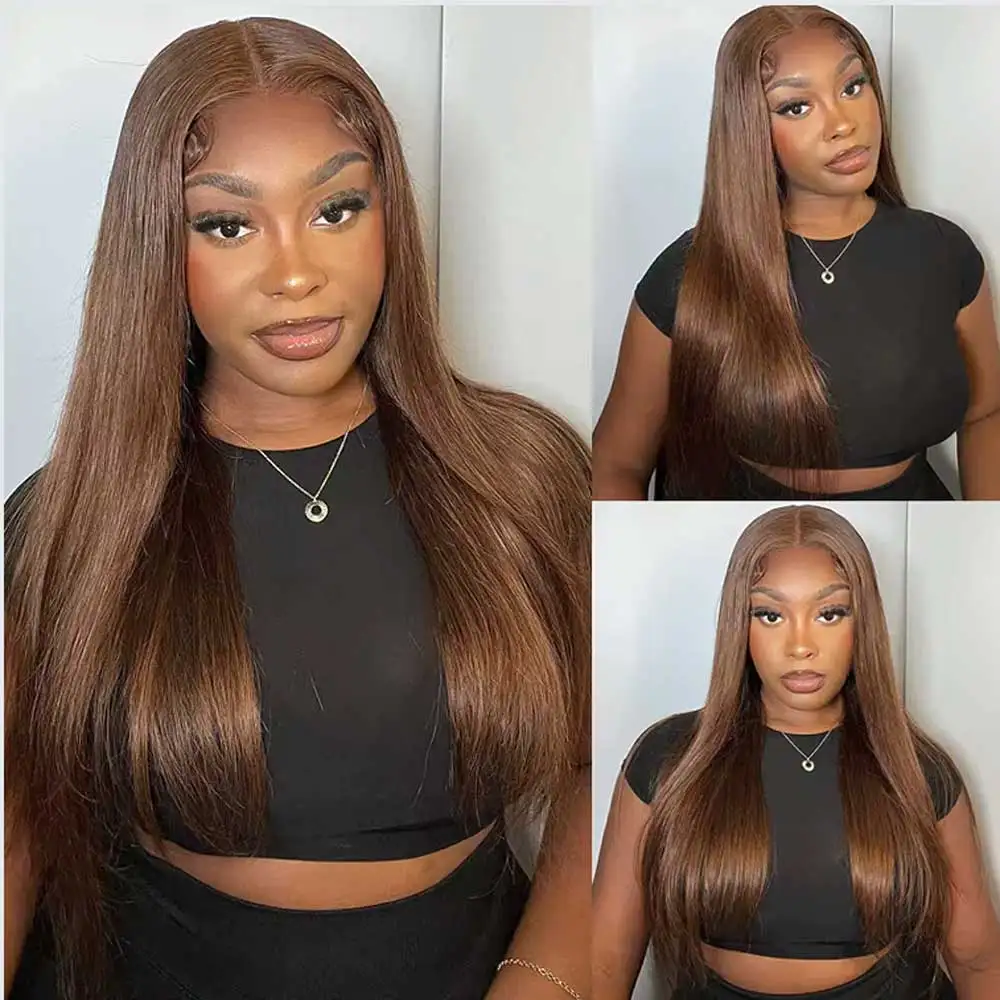 Hidden Invisible Strap 360 Full Hd Lace Glueless Wig Straight Chocolate Brown Lace Front Wigs Human Hair 30 Inch 360 Frontal Wig