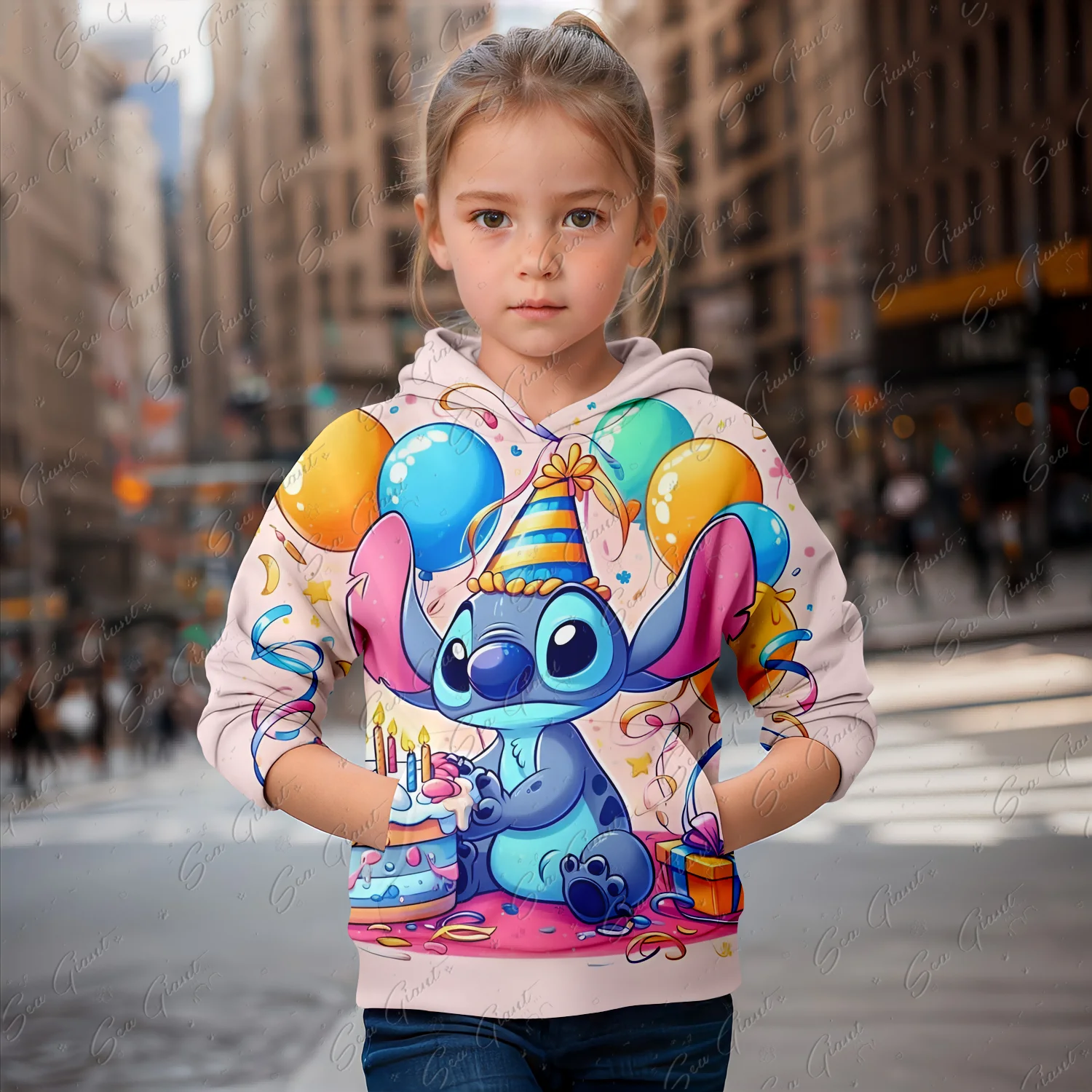 MINISO Cartoon Stitch 3d Print Girls Cute Hoodies Long Sleeve Hooded Sweatshirt Tops Lovely Pullover Spring Autumn New Clothing