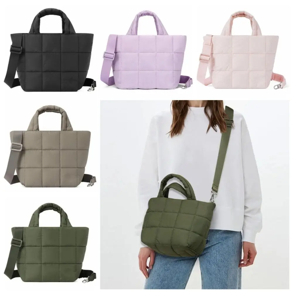 

Повседневная стеганая сумка-тоут со съемным ремнем, нейлоновая сумка-пуховик, большая вместительная сумка через плечо на молнии, дорожная сумка