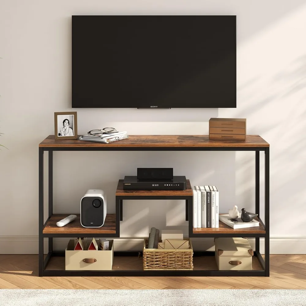 حامل تلفزيون لأجهزة التلفاز حتى 65 بوصة، طاولة وحدة تحكم تلفزيون مع أرفف تخزين مفتوحة من 3 طبقات، مركز ترفيه صناعي حديث لـ Li