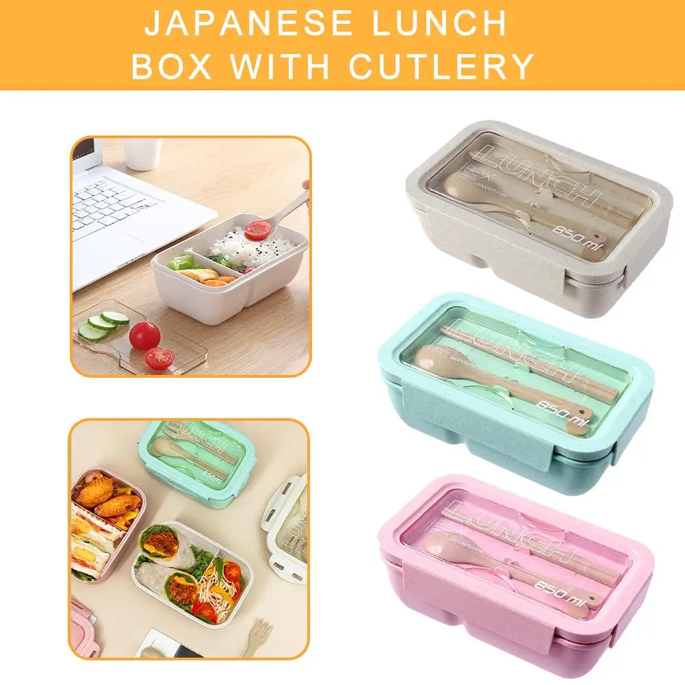 NEW Japanese Lunch Boxs Leak-Proof 2 Grid With Lid Portable Sealed Bento Box With Spoon Fork For Adult Student Office Worke S9T1