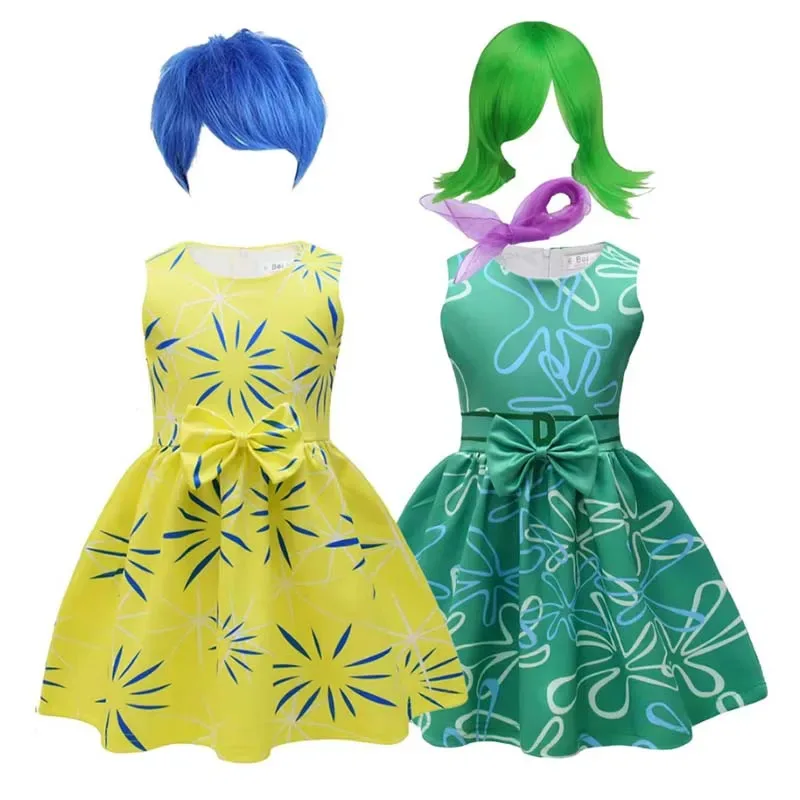 

Inside Out Disgust Cosplay Costume for Kids Joy Princess Dress Wig Girls Halloween Carnival Party Dress Up 2024 Movie Uniform