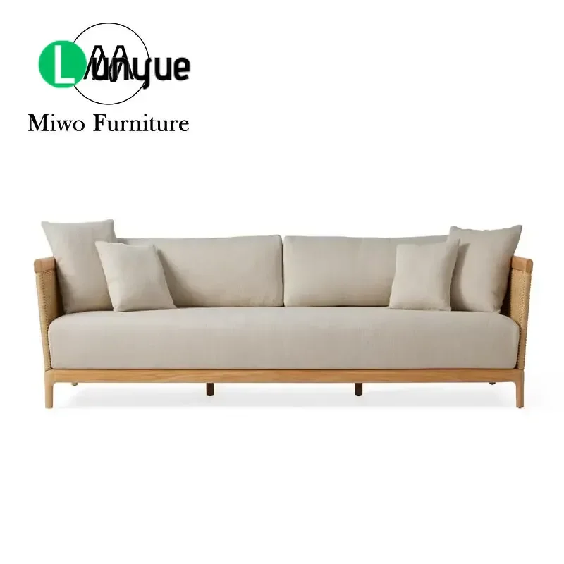 Modern 3+4 Stage Solid Teak Wood Outdoor Sofa Set Waterproof Upholstered Rope Weaving Armrest Garden Courtyard Furniture