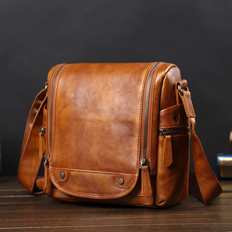 Leather Crossbody Bag Leather Men\'s Bag Shoulder Bag Fashion Casual Men Diagonal Small Messenger Bags Korean Soft Cotton Zipper