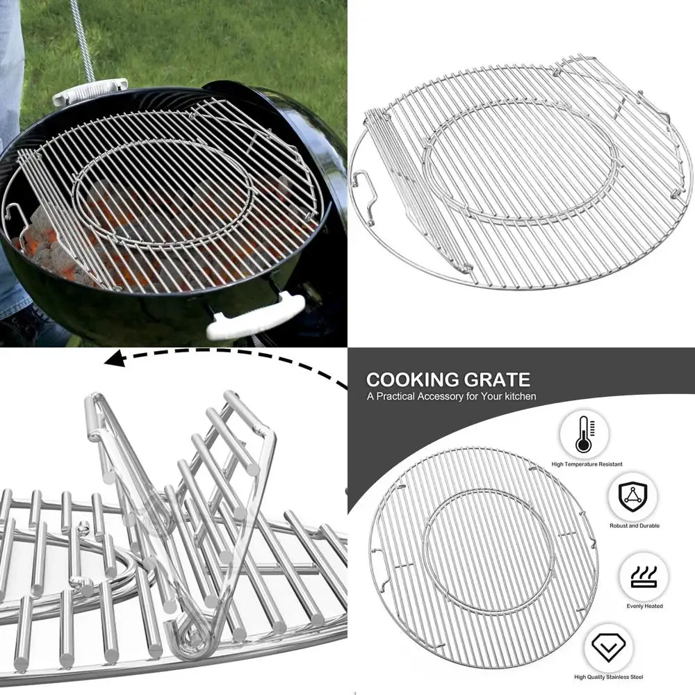

Stainless Steel Grill Grate for 22 Charcoal Kettle Grills - Double-Sided Hinged Cooking System, Gourmet BBQ Replacement