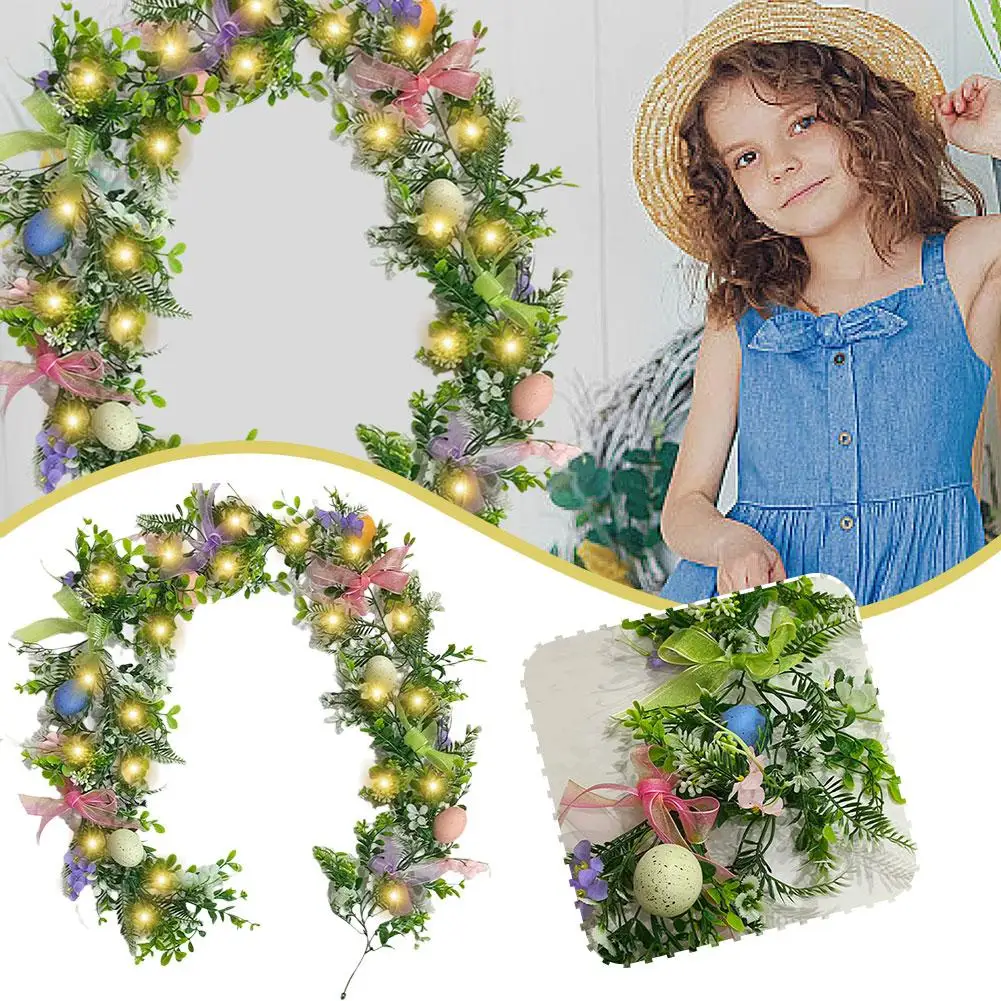 1.8 M อีสเตอร์ Garland พวงหรีดประดิษฐ์สําหรับด้านหน้าประตูแขวนจี้สําหรับ Window Wall Home Decor C3d7