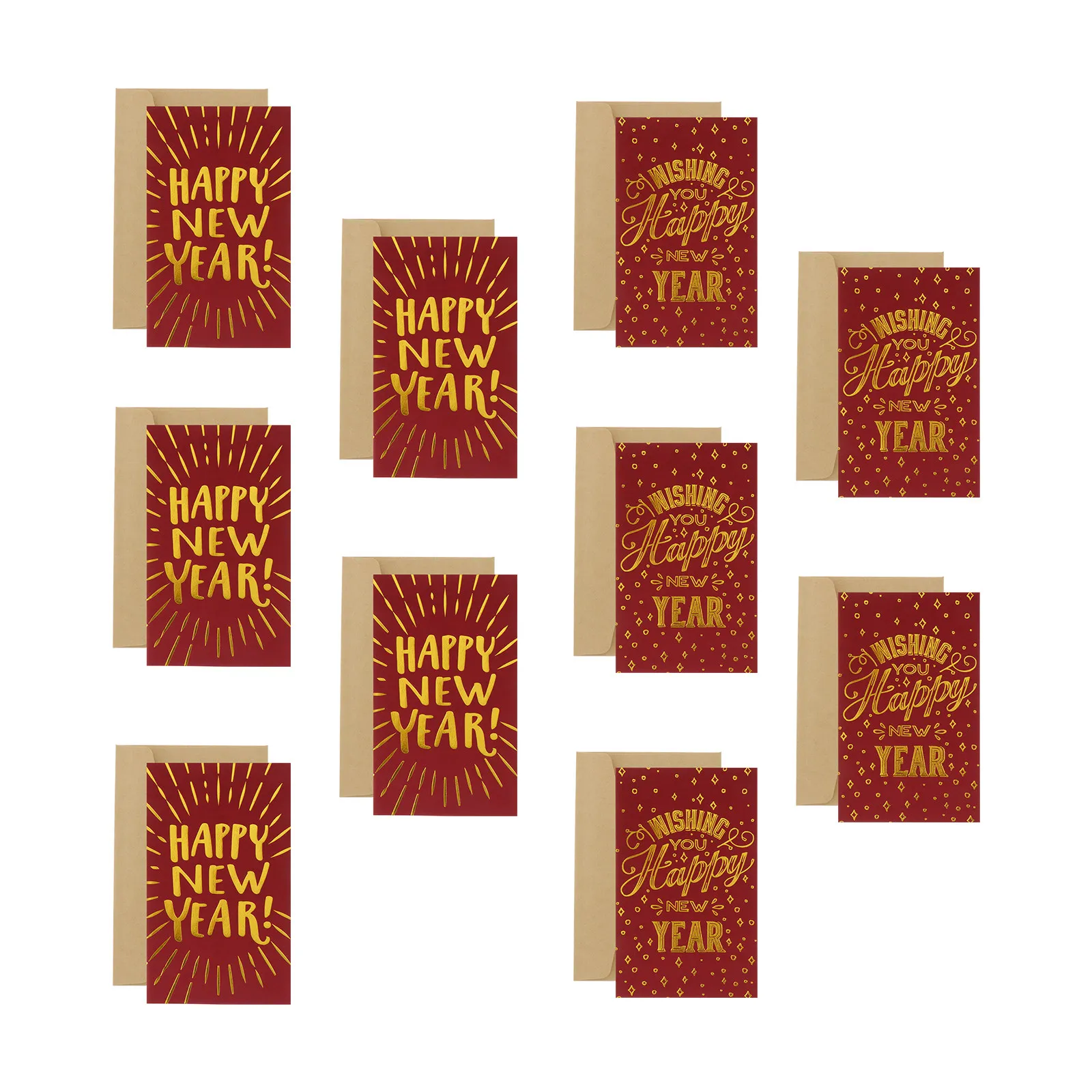 

10Pcs Spring Festival Wishing Cards New Year Greeting Cards with Exquisite Golden Bronzing Craft Red Elegant Design for Holiday